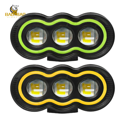 พลาสติก สีเขียว เหลือง 3 LED ไฟหน้าจักรยานยนต์ LED ไฟเสริมจักรยานยนต์